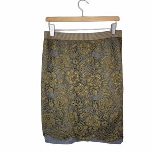 LOFT | Olive Green & Gray Lace Overlay Pencil Skirt Size 6